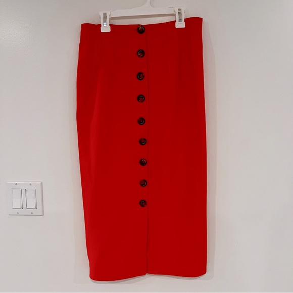 Cinq a Sept Women’s Sz 2 Orange Button Up Pencil Skirt - Picture 2 of 10